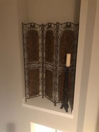 Decorative Metal Screen & Large Candlestick Holder