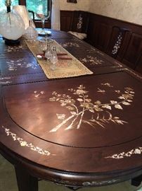 Family Heritage Estate Sales, LLC. New Jersey Estate Sales/ Pennsylvania Estate Sales. Mother of Pearl Inlaid Dining Room Table and Chairs.