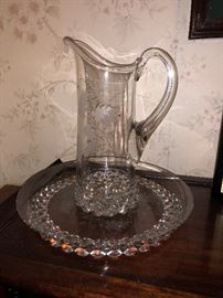 Family Heritage Estate Sales, LLC. New Jersey Estate Sales/ Pennsylvania Estate Sales. Glass Pitcher and Dish.