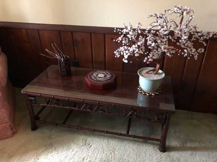 Family Heritage Estate Sales, LLC. New Jersey Estate Sales/ Pennsylvania Estate Sales. Oriental Coffee Table. Glass Cherry Blossom Sculpture.