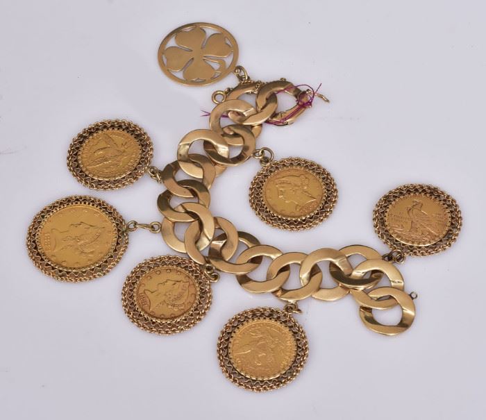 14k Gold Bracelet with American Gold Coins
