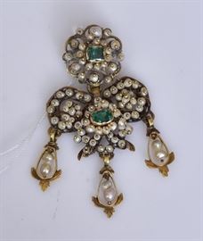 Seed Pearl and Emerald Brooch