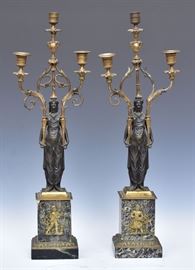 Pair of French Gilt Bronze Candelabras