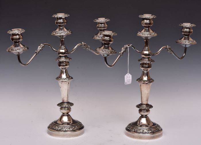 Pair of Three Light Silver Plated Candelabra