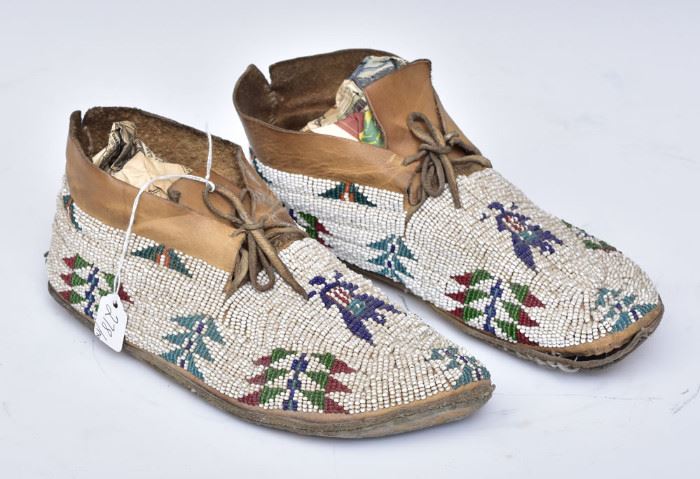 Pair of Plains Indian Beaded Moccasins