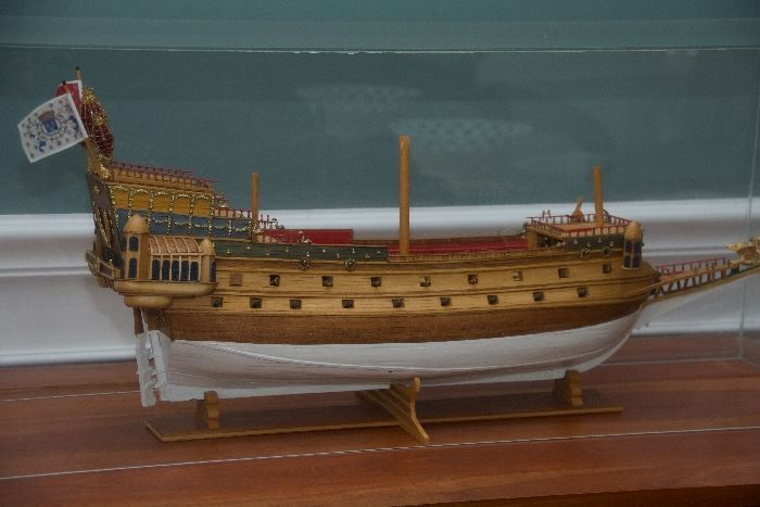 Hand made wooden barge model