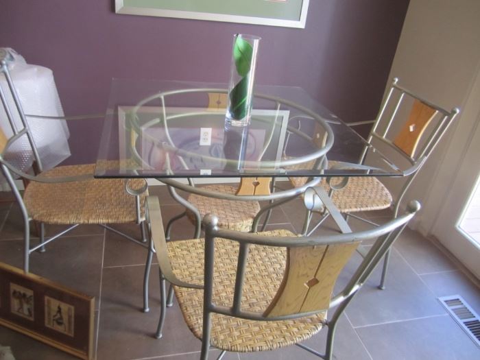 GLASS TOP TABLE AND 3 CHAIRS