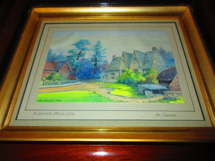 M.Parsons watercolor c. 1940 in Victorian frame