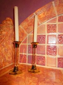 Lucite and Brass Candle Sticks