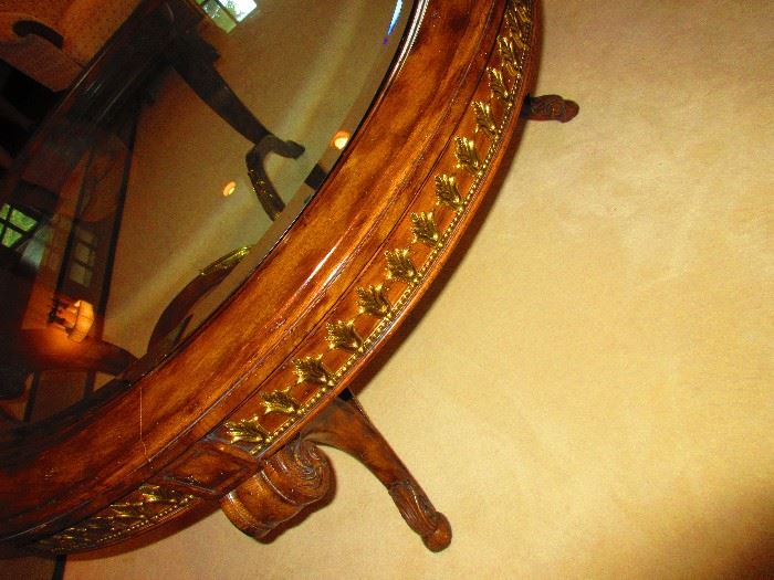  Large glass-top coffee table with brass ornaments 