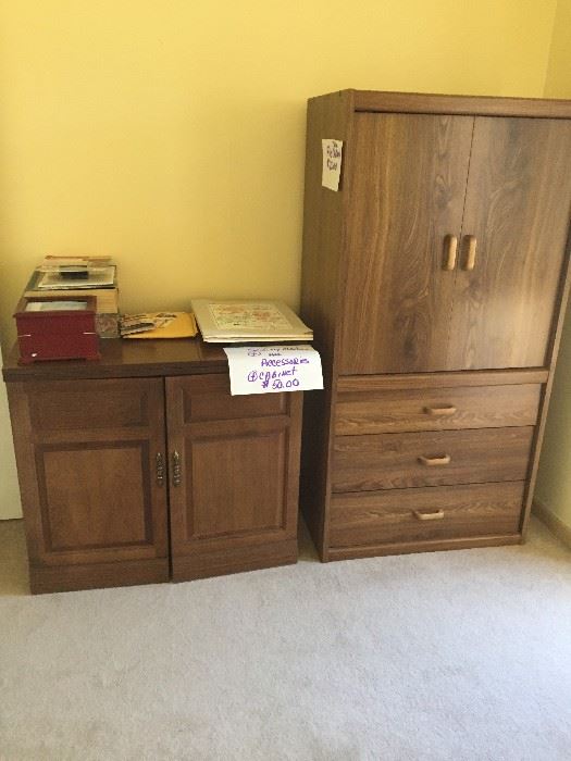 Sewing machine, all accessories plus cabinet/office storage cabinet.