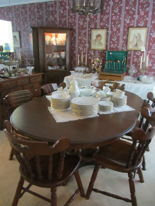 Tell City Maple Dining Room Table with 6 Chairs and 2 leaves - Johann Haviland China - much more