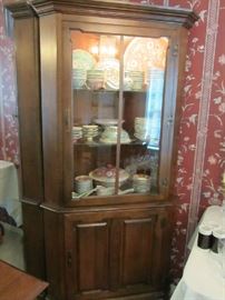 Tell City Maple Corner Cabinet w/ Oriental Dishes