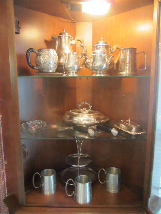 Christofle France Silverplate Coffee / Tea Set, Malaysian Serving Pieces, more