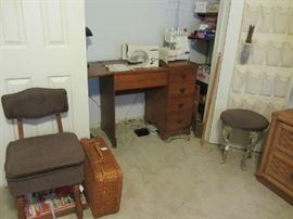 Sewing Chair w/storage - Necchi Sewing Machine - White Serger