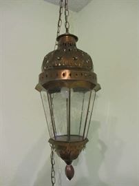 Vintage Brass / Etched Glass Swag Lamp