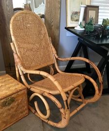 Classic, mid-century Bentwood Rocker with cane back in gorgeous natural finish