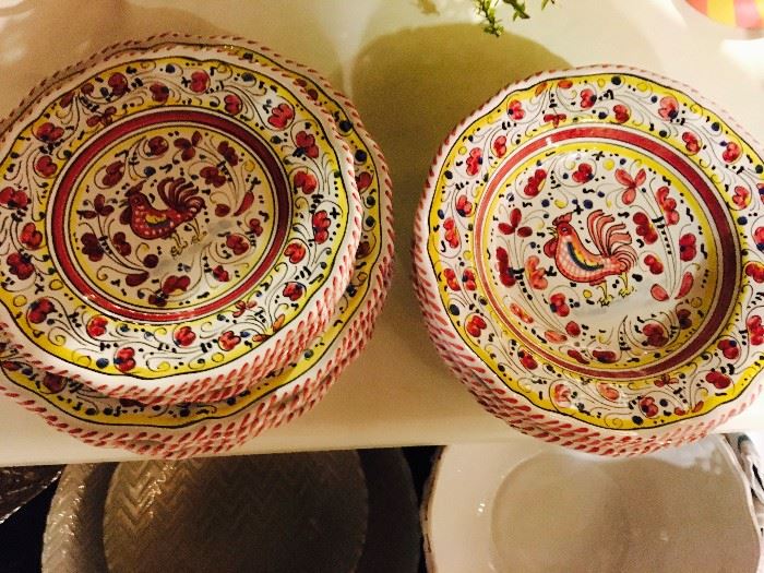 Italian, hand-painted set for 4, dinner plates, salad/bread plates and soup bowls