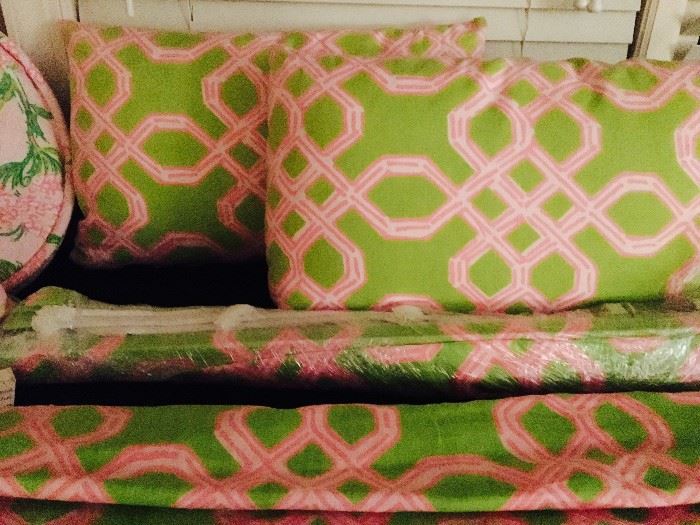 A pair of designer Roman Shades in Lilly Pulitzer fabric, 34"W 