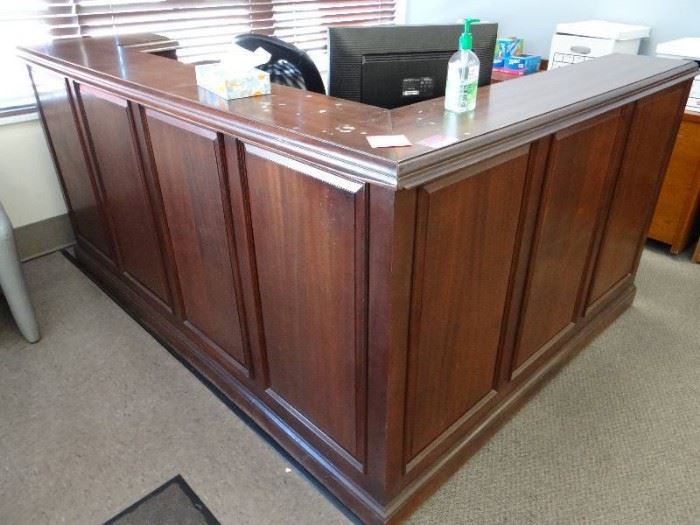 L Shaped Dark Solid Wood Receptionist Counter