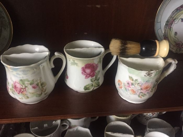 Sampling of large variety of shaving mugs and brushes going back to the 1800s