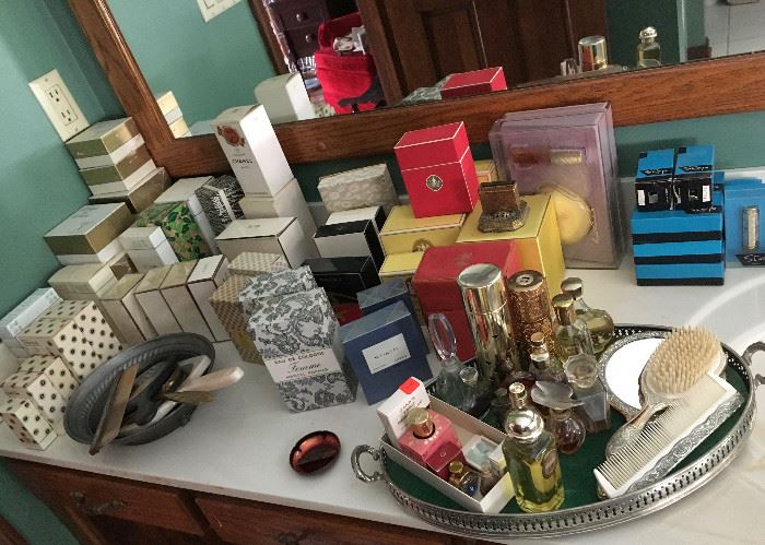 Nice variety of perfume bottles and soaps