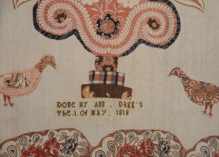 Antique Framed Handicraft /Fabric Applique , Signed & Dated 1818