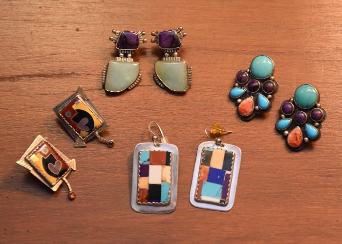 Southwestern Earrings with Sterling Silver & Semi-Precious Stones