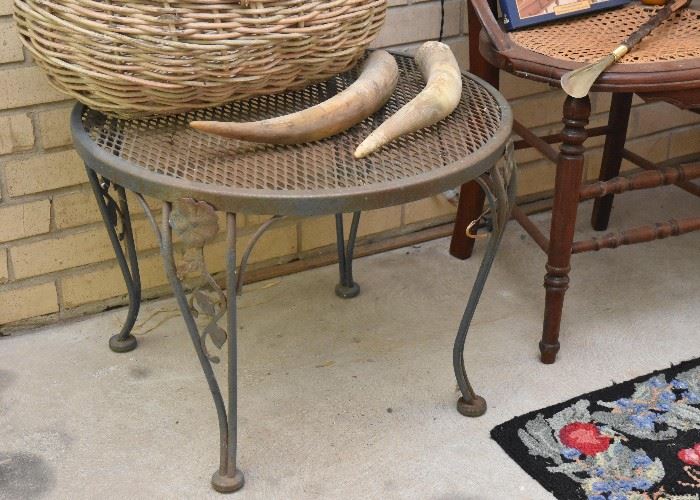 Wrought Iron Patio Table, Animal Horns