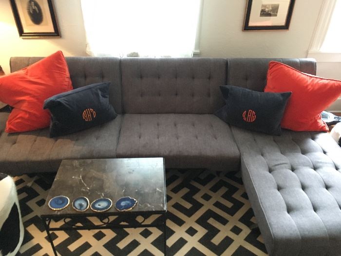 Modern Gray Sofa & Marble table