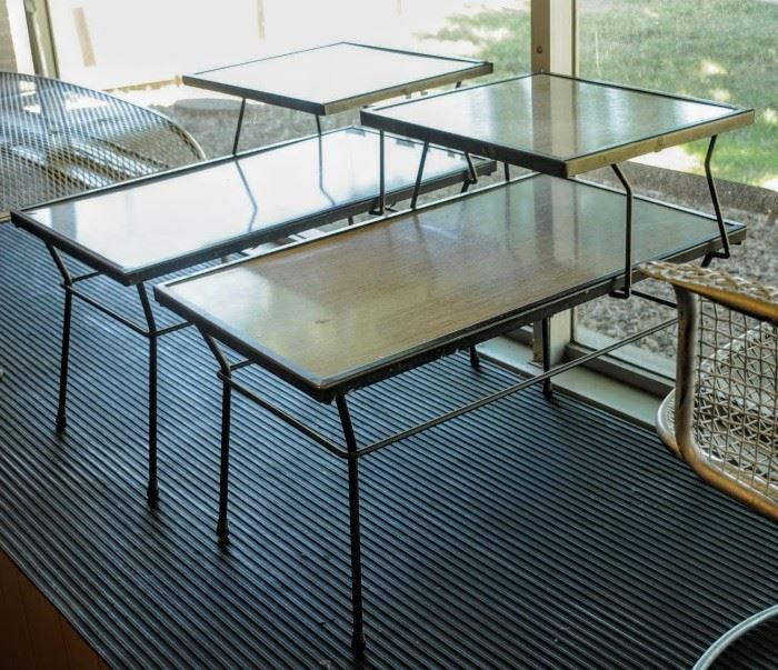 MODERNIST PAIR OF IRON END TABLES