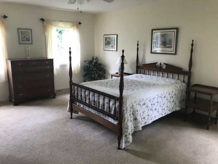 Full Size Cherry Bedroom Set-Bed-Two Dressers-2 Night Stands and Bedding