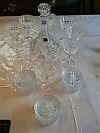 Crystal Glasses, Coasters, and Decanter