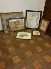 Five Prints and One Antique Frame
