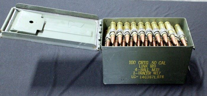 .50 Cal BMG M33 Ball / M17 Tracer 4 to 1 Linked Ammo in Ammo Can, Qty 100 Rounds