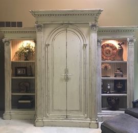 Beautiful HABERSHAM WALL UNIT 
Measuremes Aprox 
Bookcase: 7’ H x 33” W x 21” D
Main unit: 95” H x 57” W x 35” D