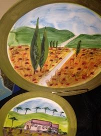 Wine vineyard scene - Vietri dishes - made in Italy