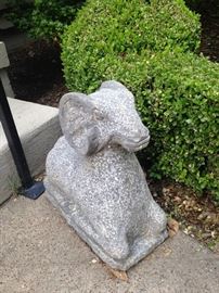 One of two concrete garden rams