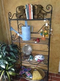 Baker's rack filled with decor