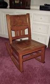 ANTIQUE "SEWING" ROCKING CHAIR - THERE IS A HIDDEN COMPARTMENT UNDER THE SEAT THAT SWIVELS OUT TO REVEAL A SEWING STORAGE BOX.