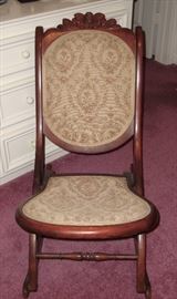 ANTIQUE NEEDLEPOINT FOLDING ROCKING CHAIR