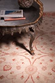 Fine Italian made Florentine coffee table, uncommon and rug from Pakistan