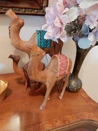 Olive Wood Carved Camel Figurines