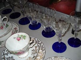 Blue stem needle etched elegant glassware