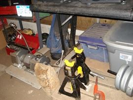 bench grinder, car jacks, misc tools & tool boxes