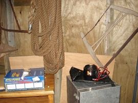 Large tow rope, primative saw, flood light
