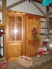 1940's corner cupboard, pine cabinet, murray pedal tractor w/trailer