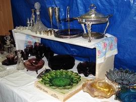 Amethyst glassware, decantors, carnival glass