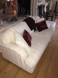 CREAM STRIPE SLEEPER SOFA AND OTTOMAN