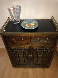 HABERSHAM WOODEN CABINET WITH LEADED STAINED GLASS AND BRASS